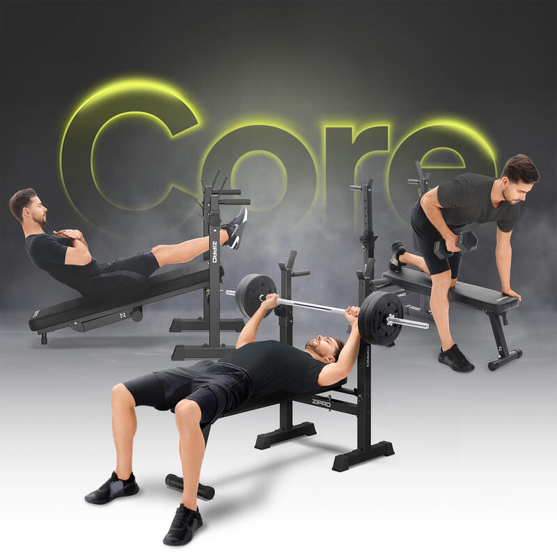 Banc de musculation Zipro Core pliable, avec chandelles pliables