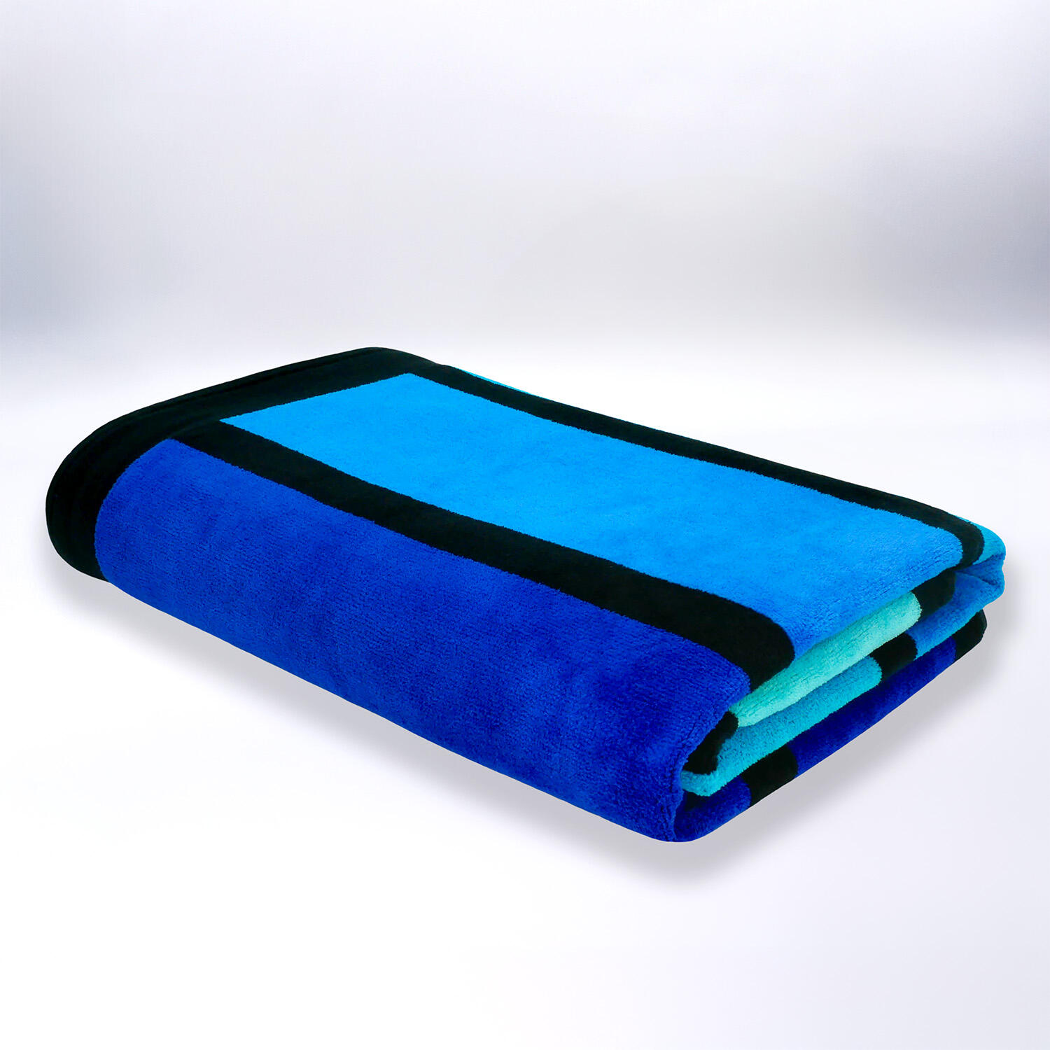 Serviette de plage éponge velours Jacquard - Happy Blue - 100x175cm - 470g/m² 3/4