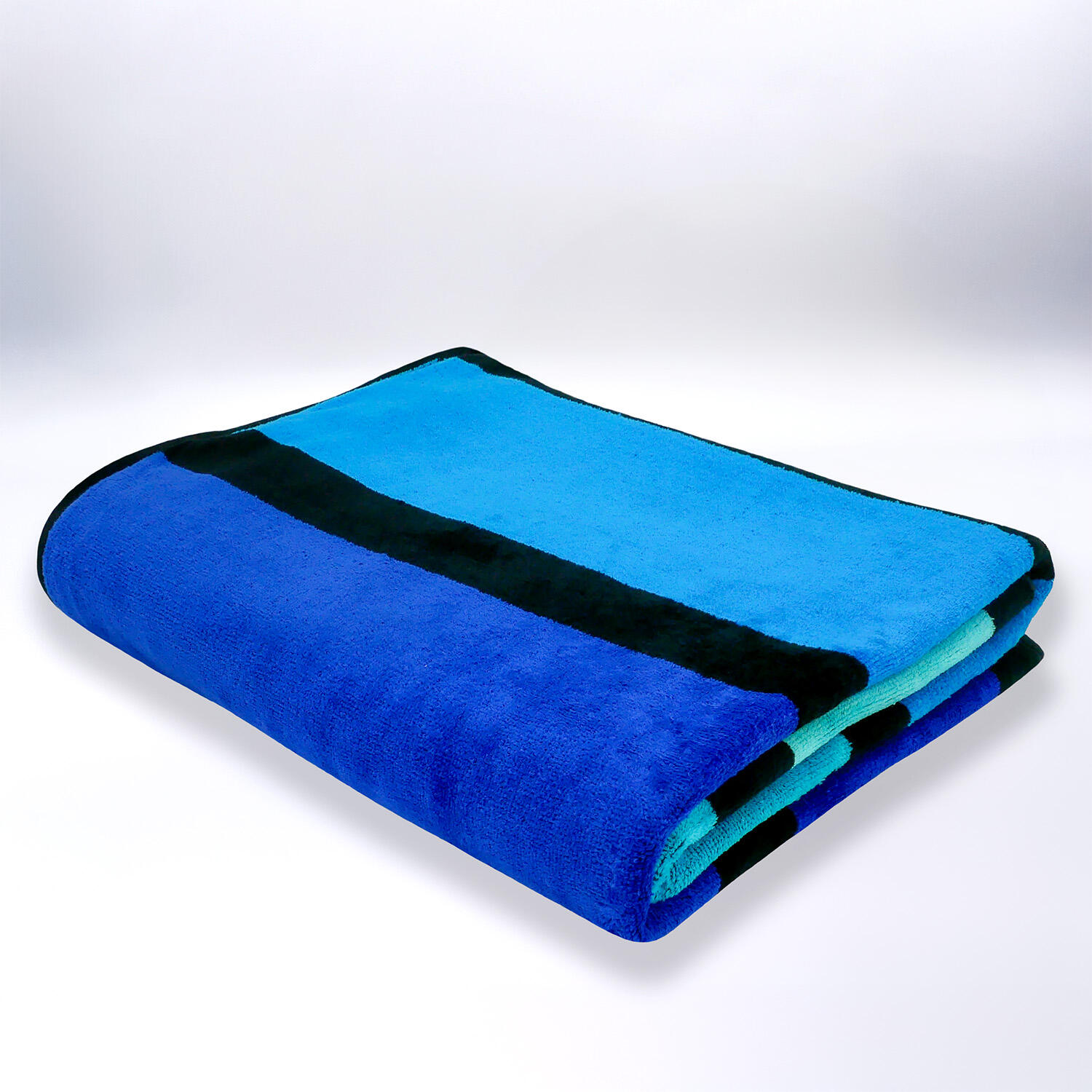 Serviette de plage éponge velours Jacquard Happy blue XL 140x180 400g/m² 3/4