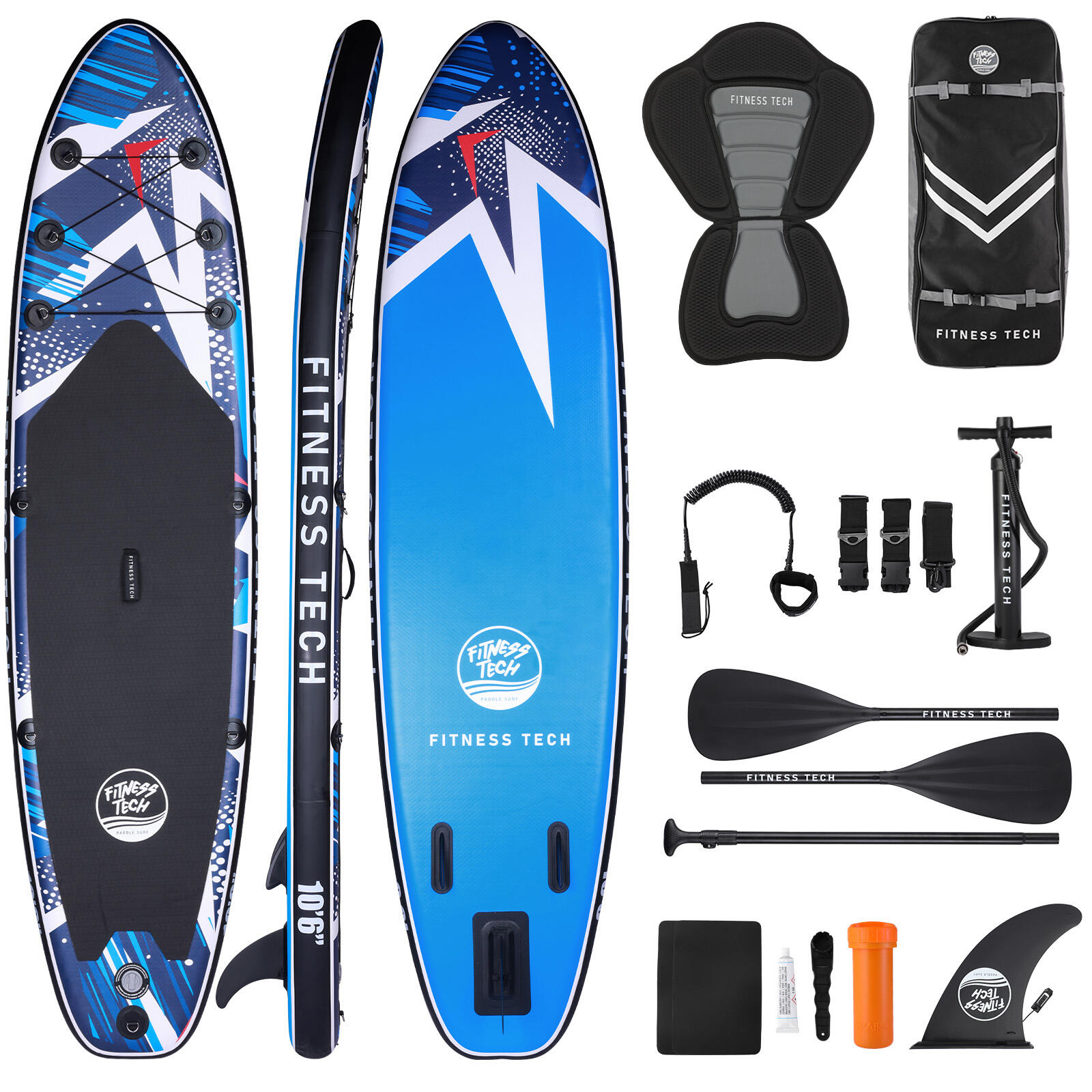 FITNESS TECH Tabla de Paddle Surf Hinchable SUP Ibiza Fitness Tech 10.6" 320X81X15CM