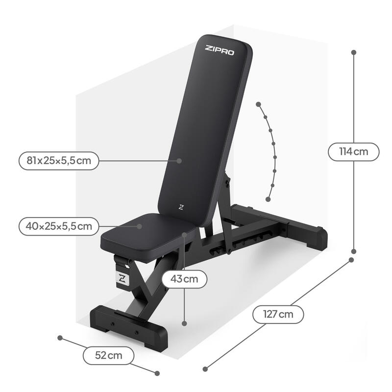 Fitnessbank Zipro Pumpiron verstelbare, trainingsbank inklapbare