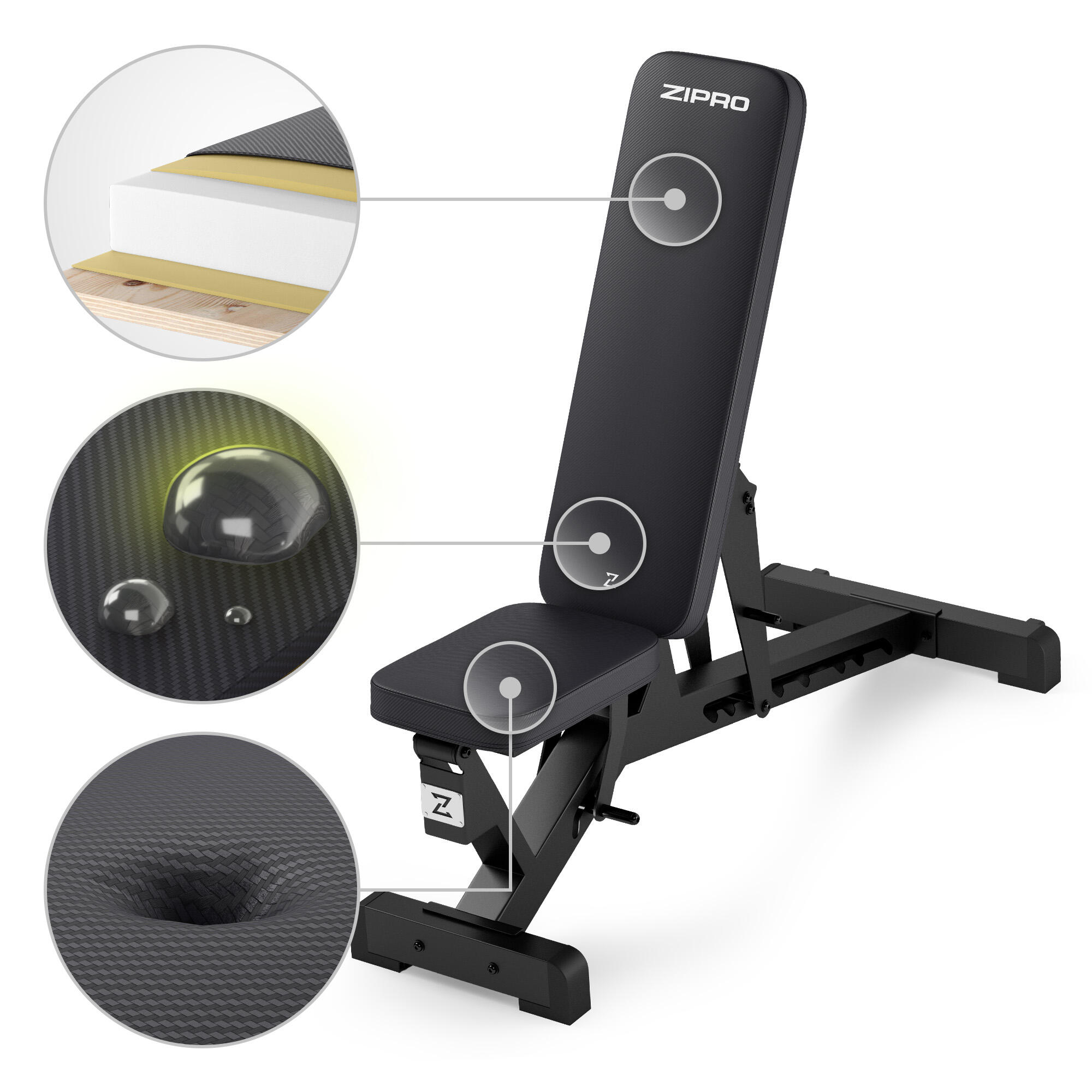 Banc de musculation Zipro Pumpiron réglable inclinable et déclinable, abdominaux 5/8
