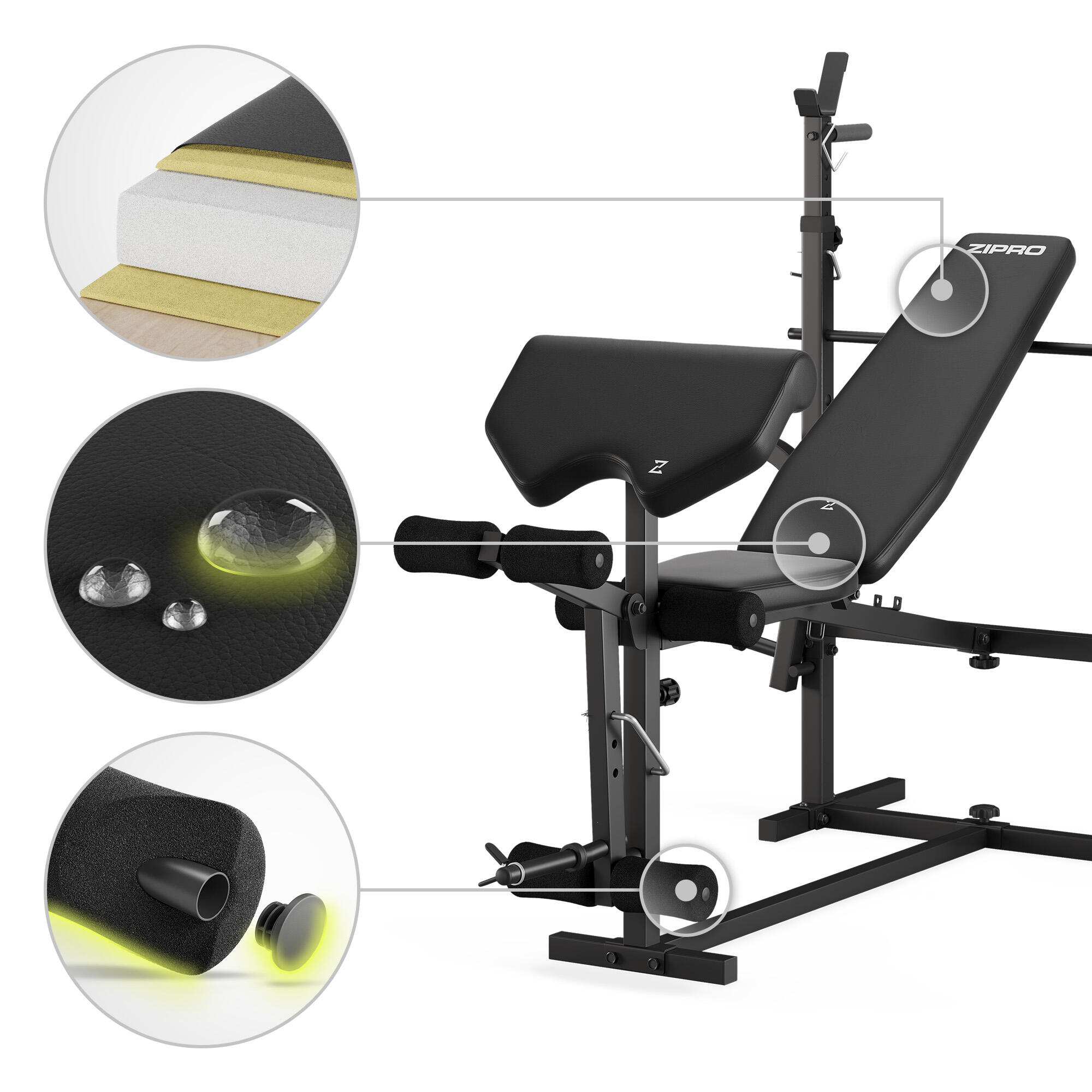 Banc de musculation Zipro Ripped avec pupitre à biceps, support de barre 4/8