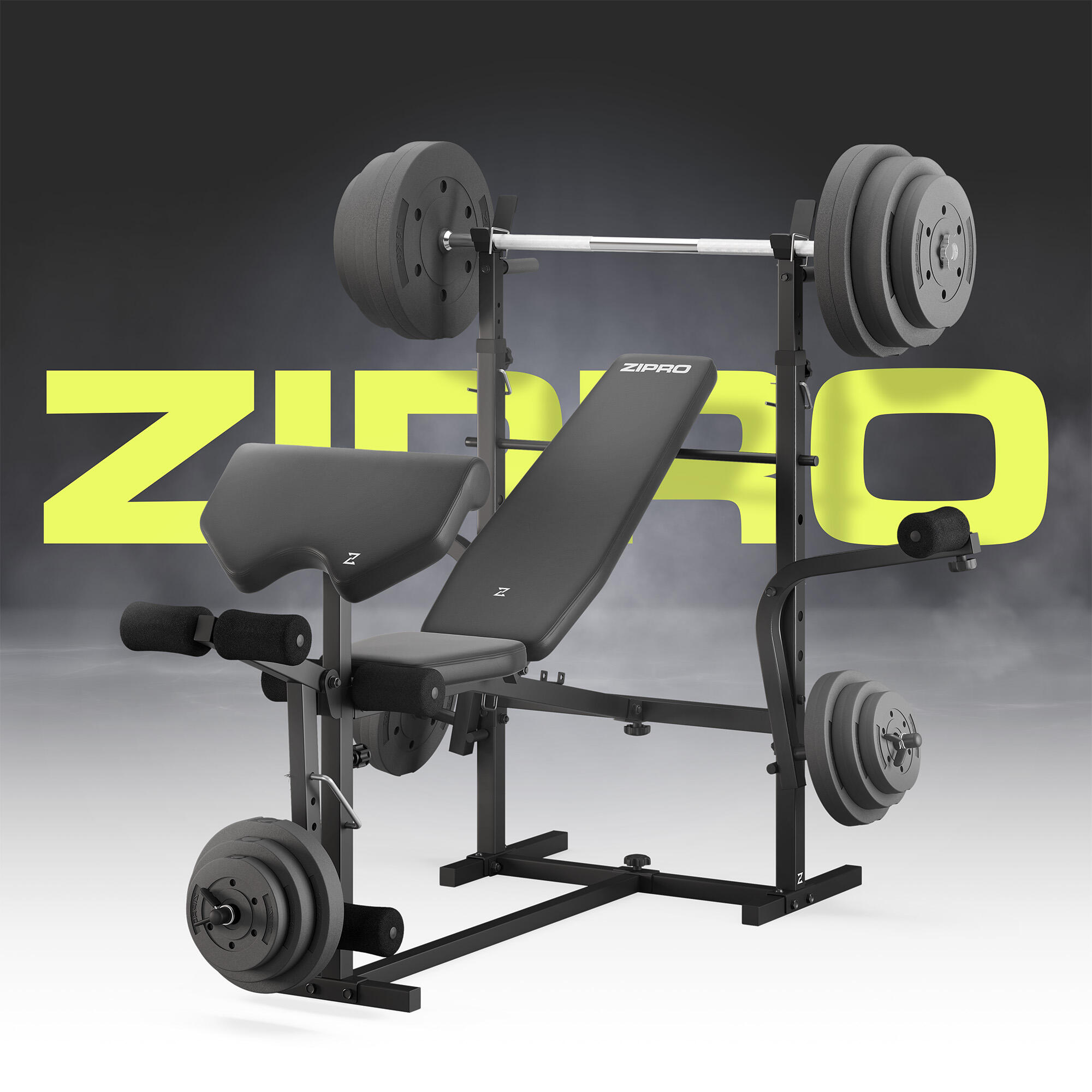 Banc de musculation Zipro Ripped avec pupitre à biceps, support de barre 3/8