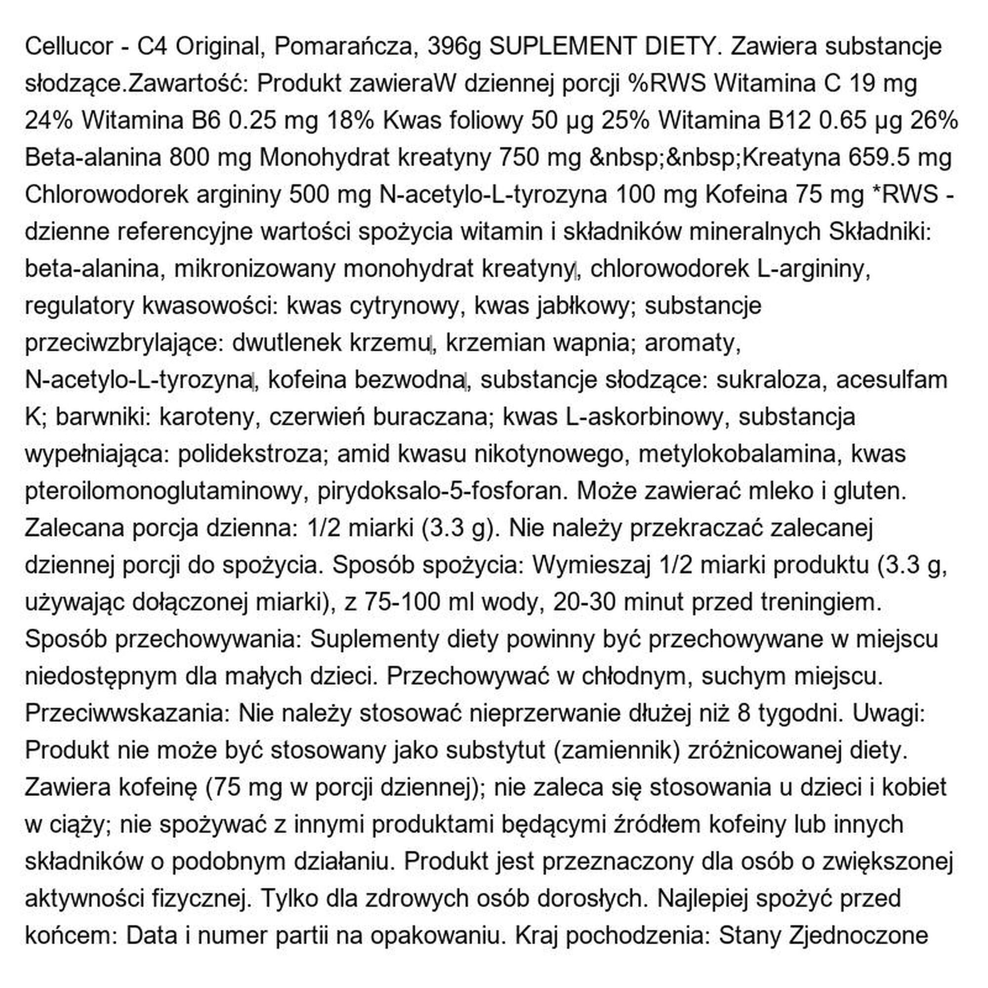 Przedtreningówka C4 Original Pomarańcza Cellucor 396g