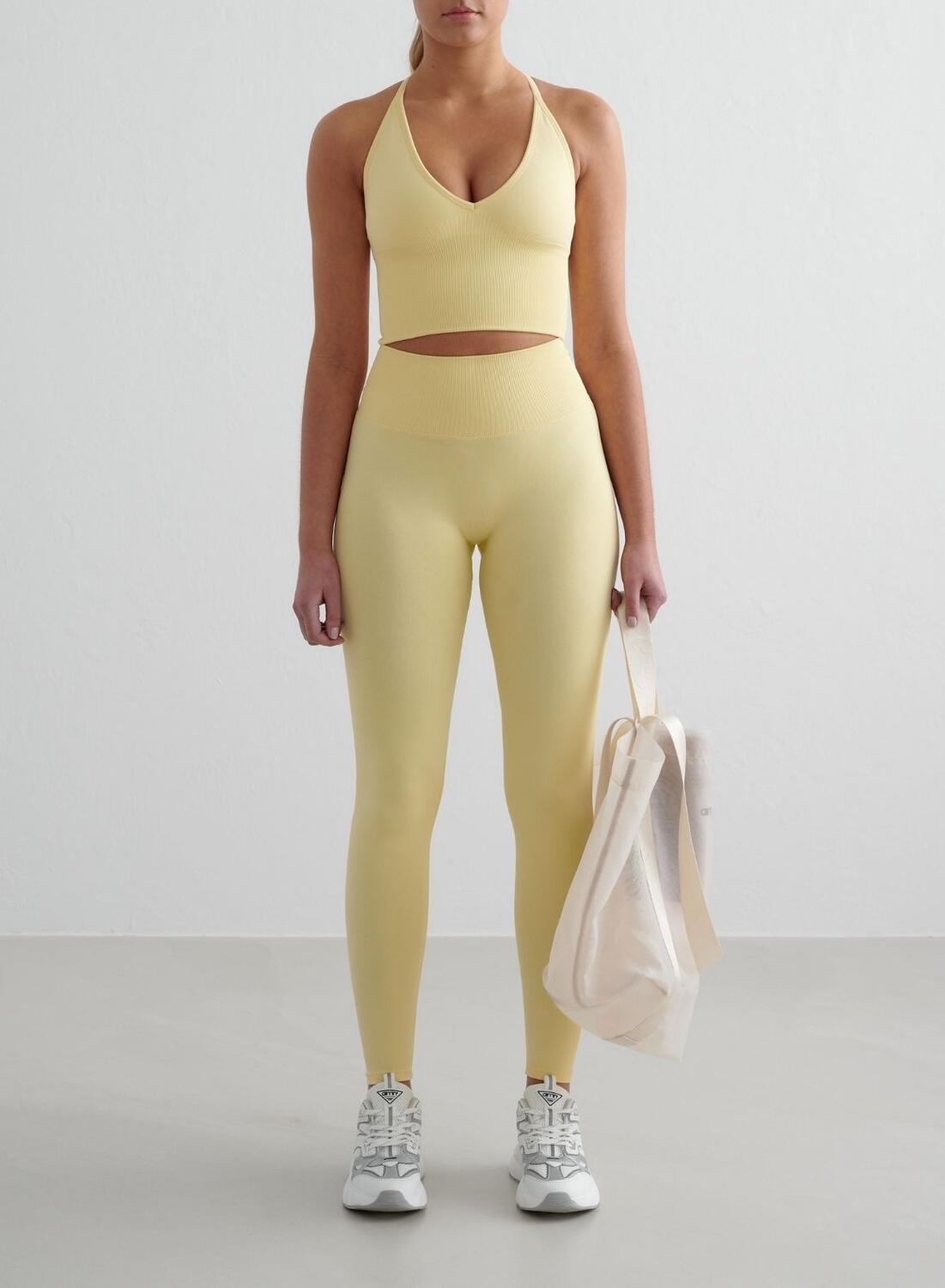 Donna Yoga Reggiseno Sportivo Senza Cuciture Schiena Incrociata Giallo Chiaro 3/4