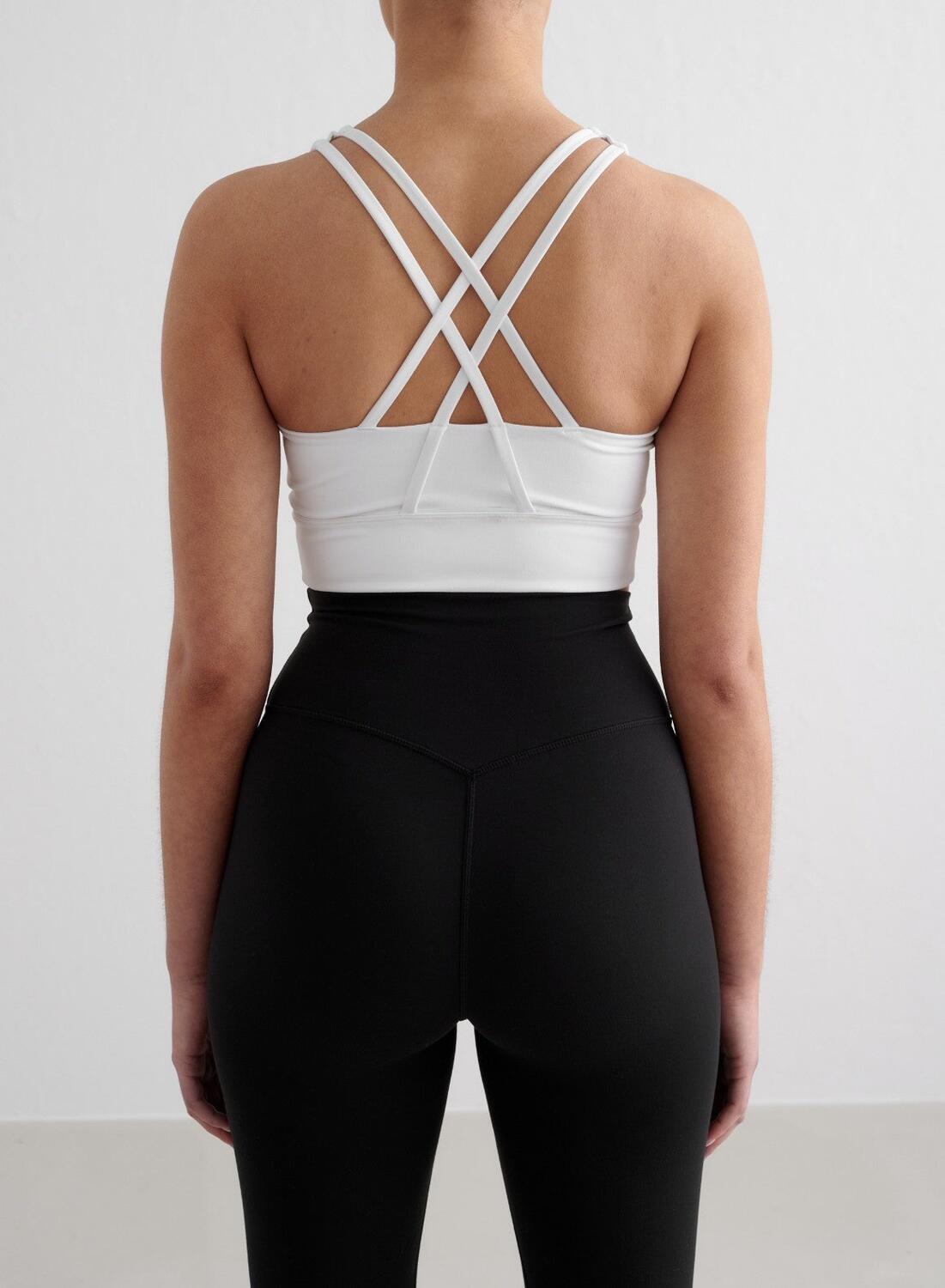Mujer Sujetador Deportivo Escote Alto Espalda con Tiras Blanco 2/4