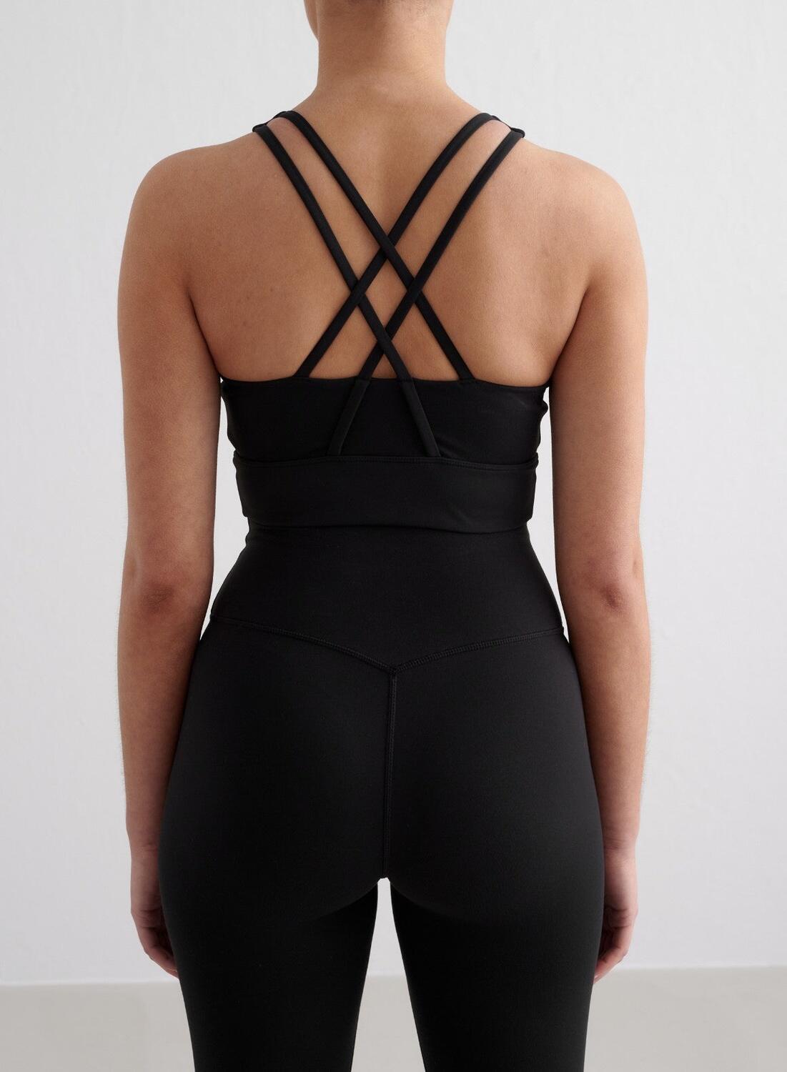 Mujer Sujetador Deportivo Escote Alto Espalda con Tiras Negro 2/4