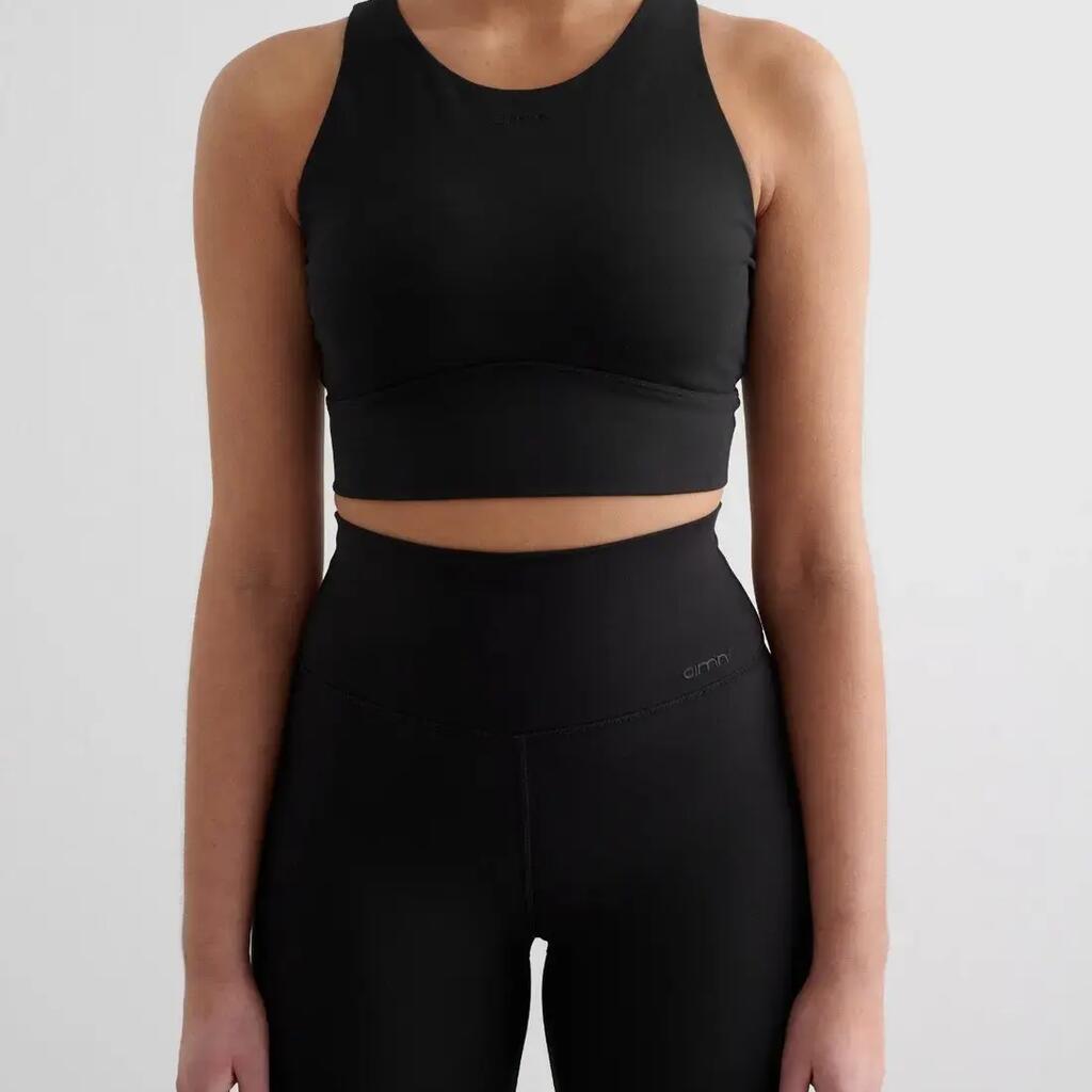 Women's Sports Bra Medium Support High Neck Strappy Back Sense Black