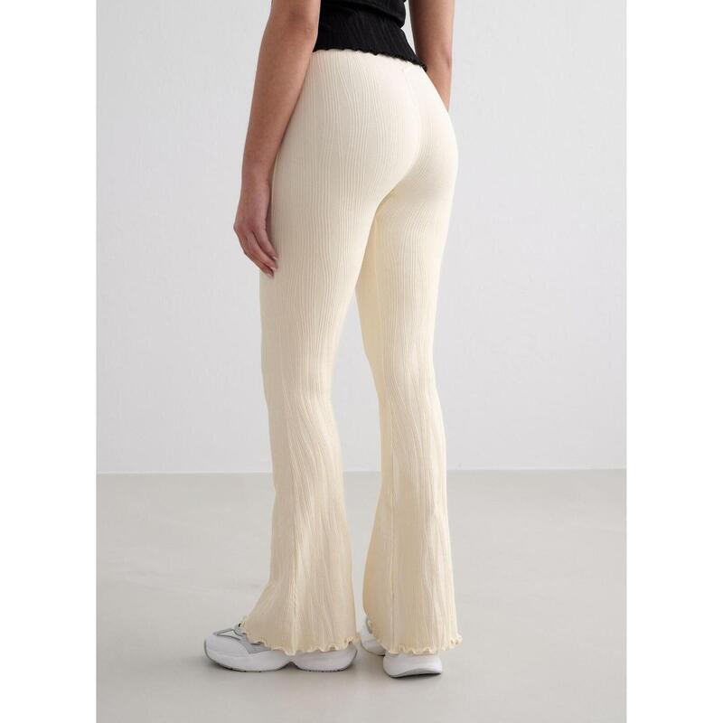 Femme Leggings Évasé Texturé Évacuant l'humidité Blanc d'Amande