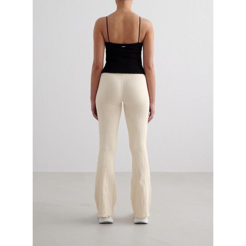 Femme Leggings Évasé Texturé Évacuant l'humidité Blanc d'Amande