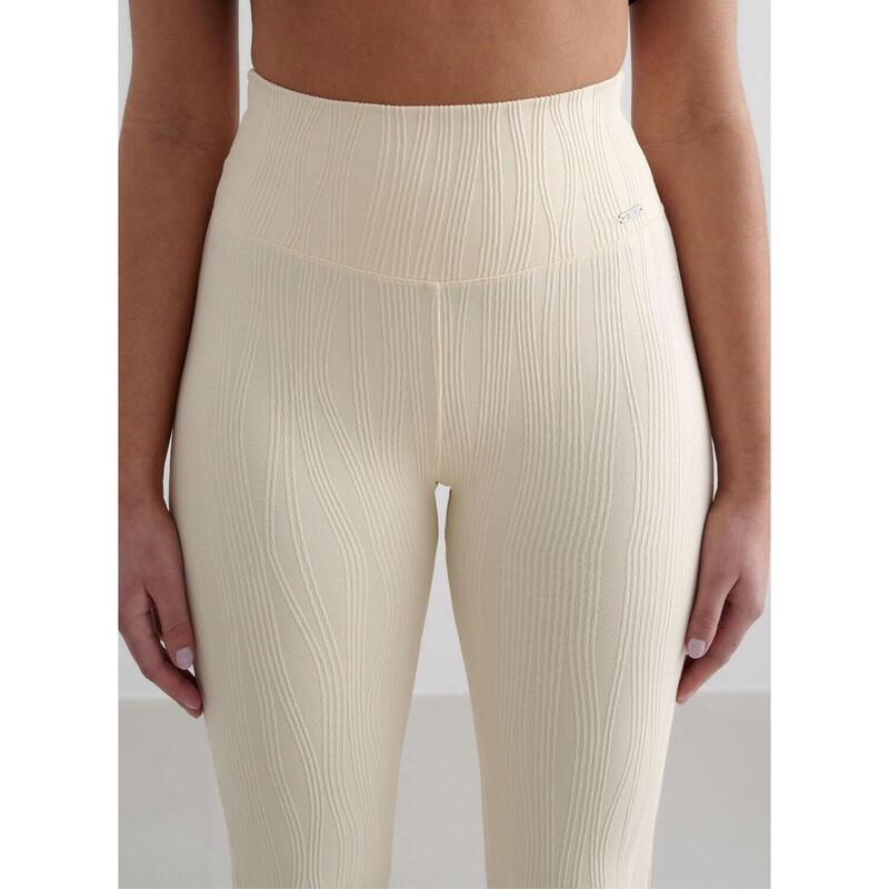 Femme Leggings Évasé Texturé Évacuant l'humidité Blanc d'Amande