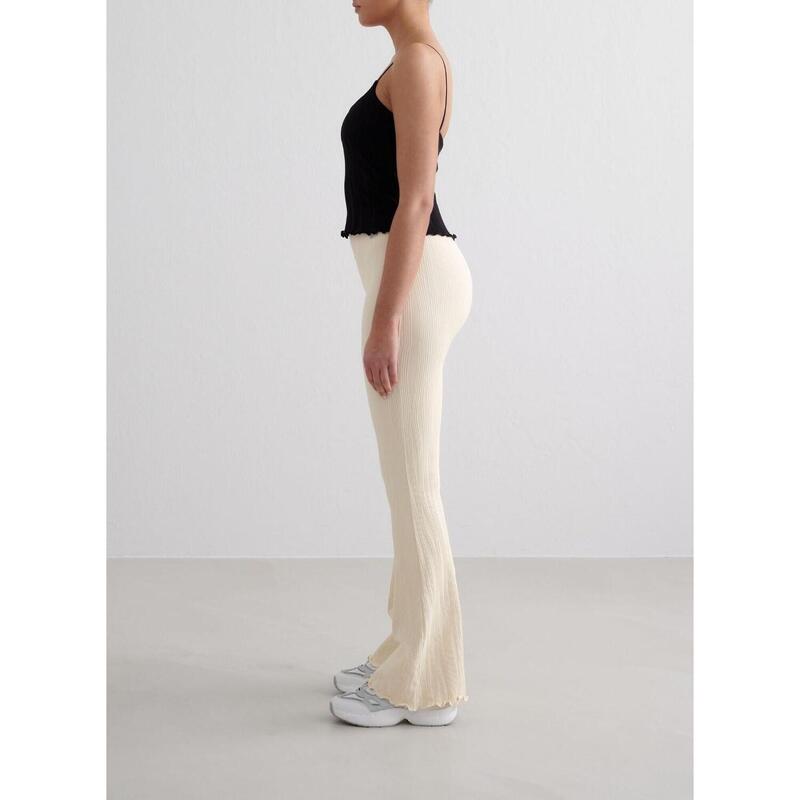 Femme Leggings Évasé Texturé Évacuant l'humidité Blanc d'Amande