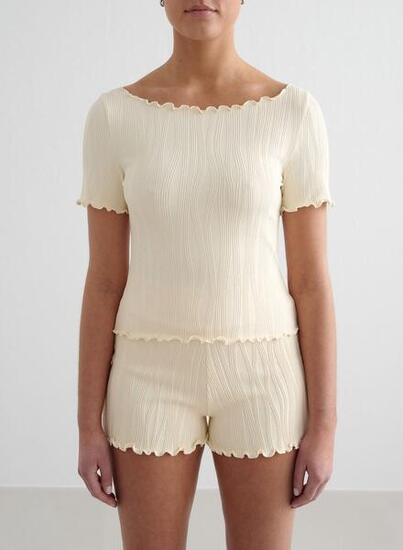 Damen Kurzarmshirt Strukturiert Feuchtigkeitsableitend Mandel Weiß