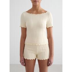 Femme T-shirt Manches Courtes Texturé Évacuant l'humidité Blanc d'Amande