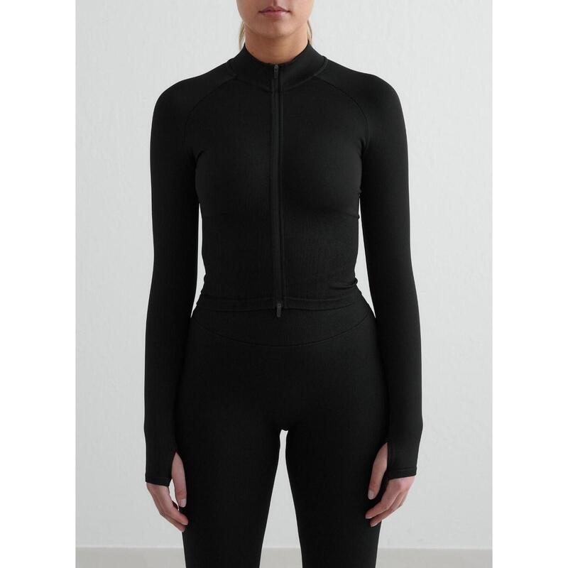 Femme Veste de Course Zippée Sans Couture Respirante Noir
