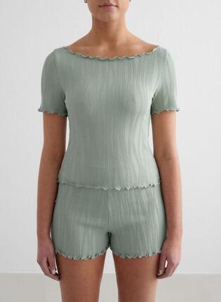 Damen Kurzarmshirt Strukturiert Feuchtigkeitsableitend Mandel Weiß