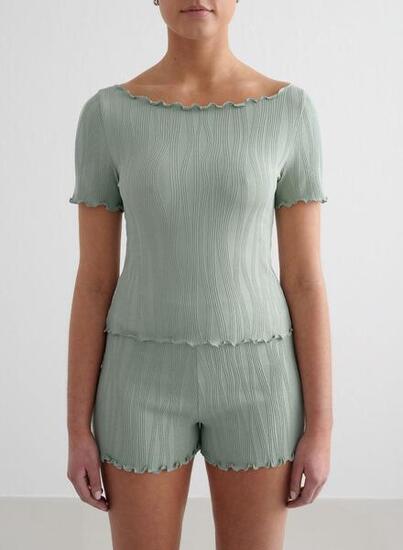 Damen Kurzarmshirt Strukturiert Feuchtigkeitsableitend Mandel Weiß