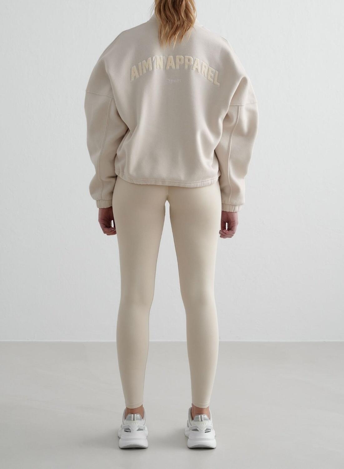 Mujer Sudadera Cremallera Completa Cuello Alto Beige Claro 4/4