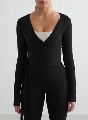 Damen Yoga Langarm Wickeltop Nahtlos Braun