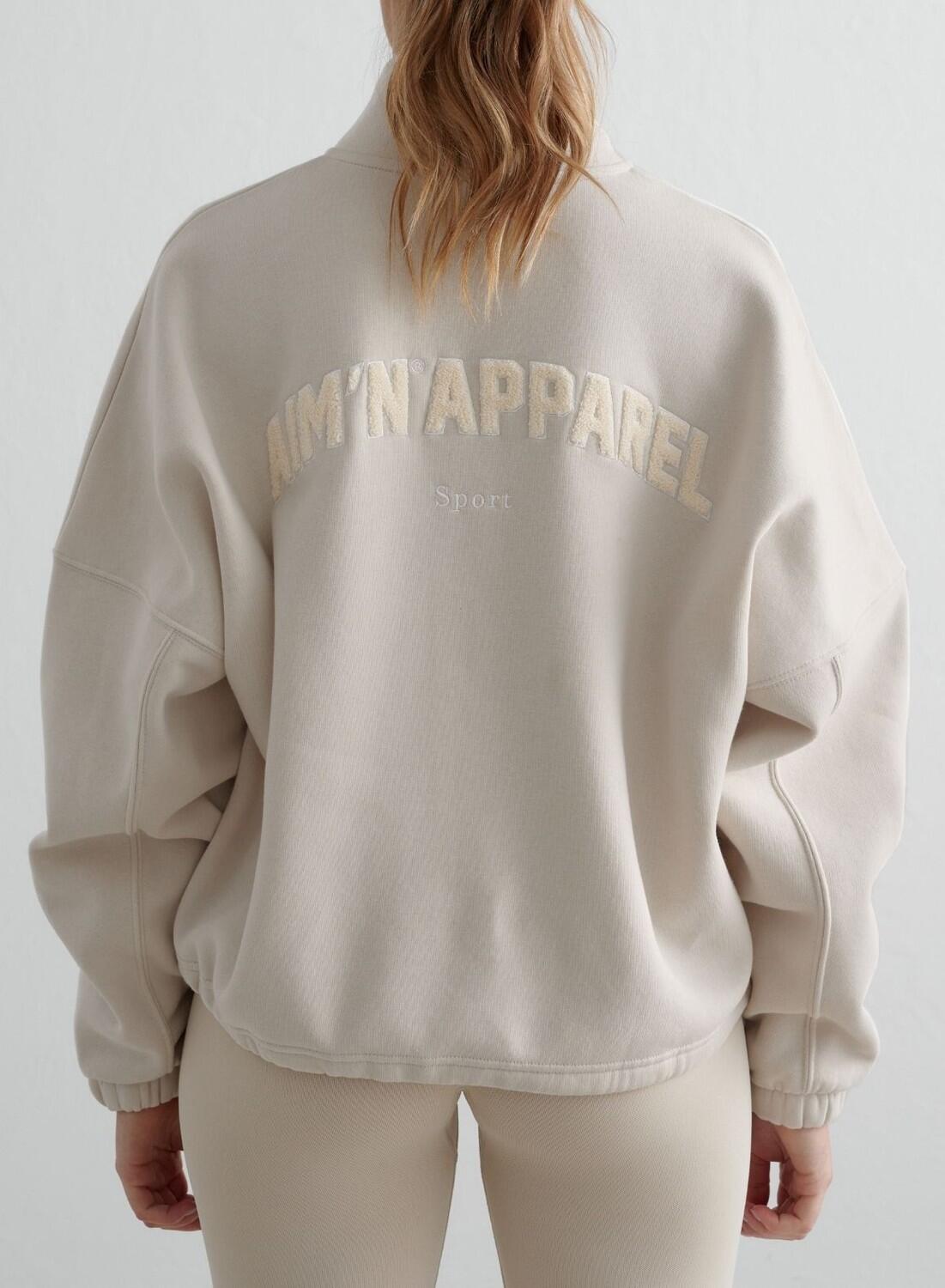 Mujer Sudadera Cremallera Completa Cuello Alto Beige Claro 2/4
