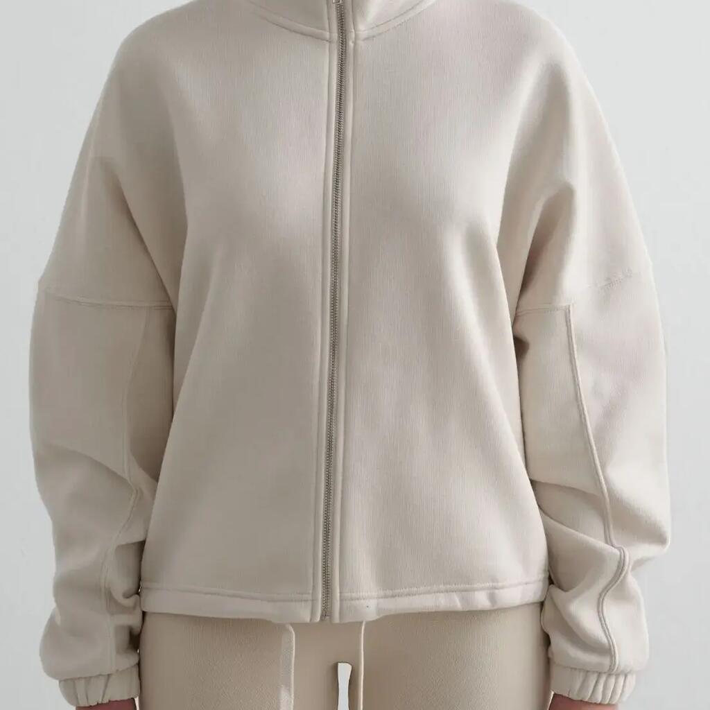 Women's Sweatshirt Full-Zip High Collar Cotton Blend Campus Sweat Clay