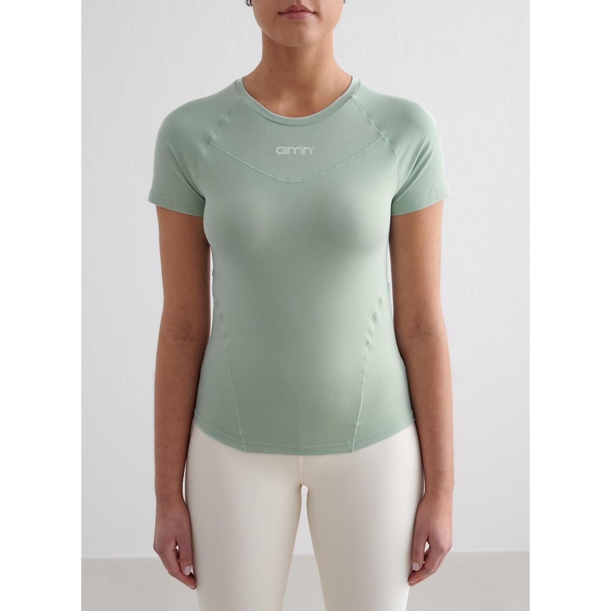 Aim'n - Femme Yoga T-shirt Manches Courtes Doux Évacuant L'Humidité Turquoise Pâle - T-shirt Manches Courtes - Bleu - 40 M - Decathlon