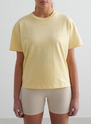 Dames t-shirt met korte mouwen los lichtgeel