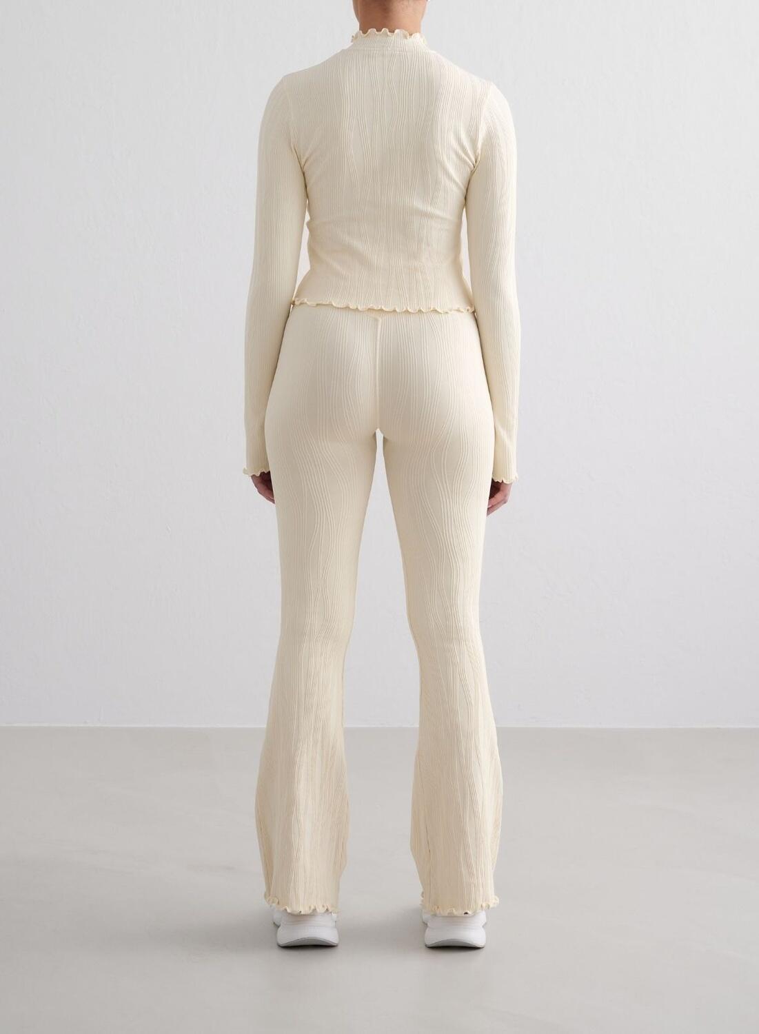 Femme Veste avec Fermeture Éclair Texturé Évacuant l'humidité Blanc d'Amande 4/7