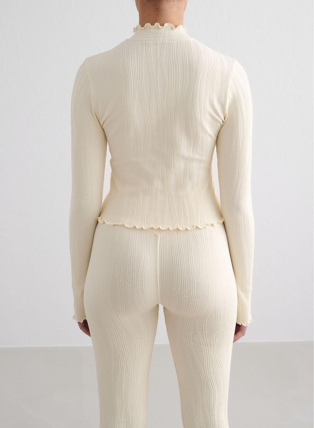 Femme Veste avec Fermeture Éclair Texturé Évacuant l'humidité Blanc d'Amande 2/7
