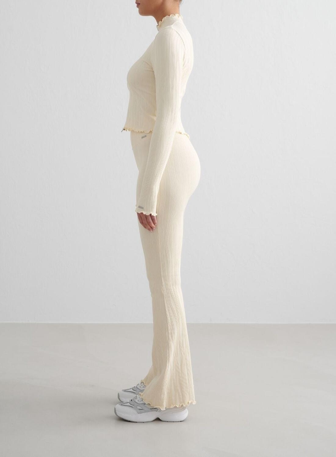 Femme Veste avec Fermeture Éclair Texturé Évacuant l'humidité Blanc d'Amande 5/7