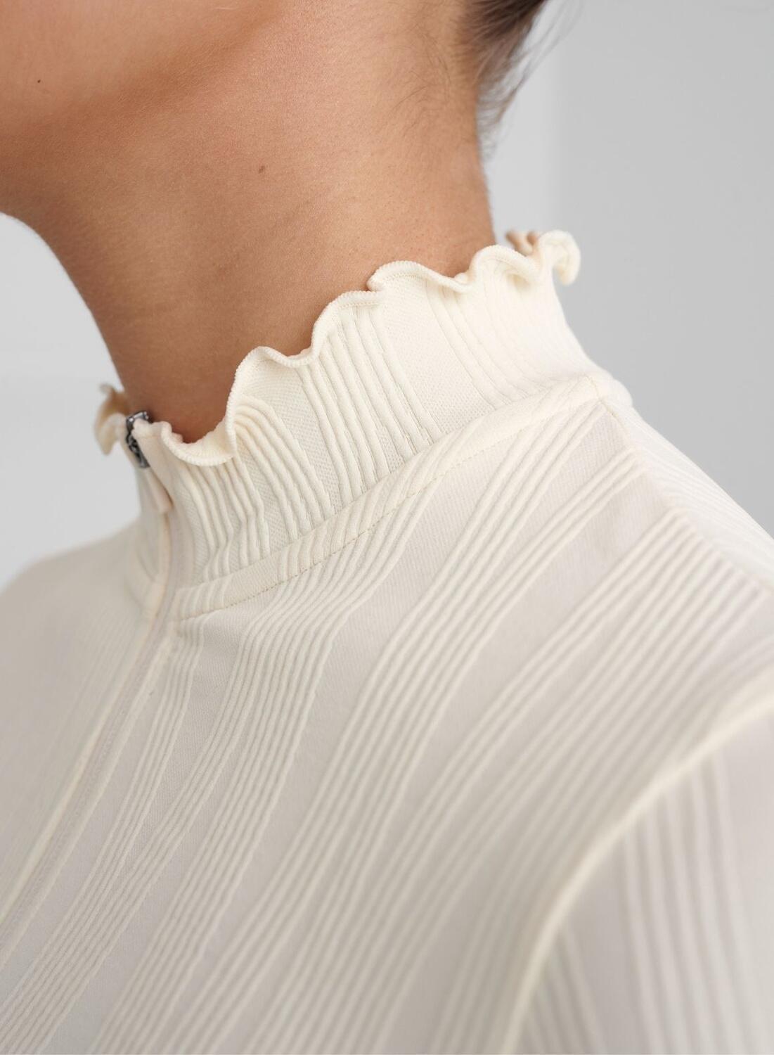 Femme Veste avec Fermeture Éclair Texturé Évacuant l'humidité Blanc d'Amande 7/7