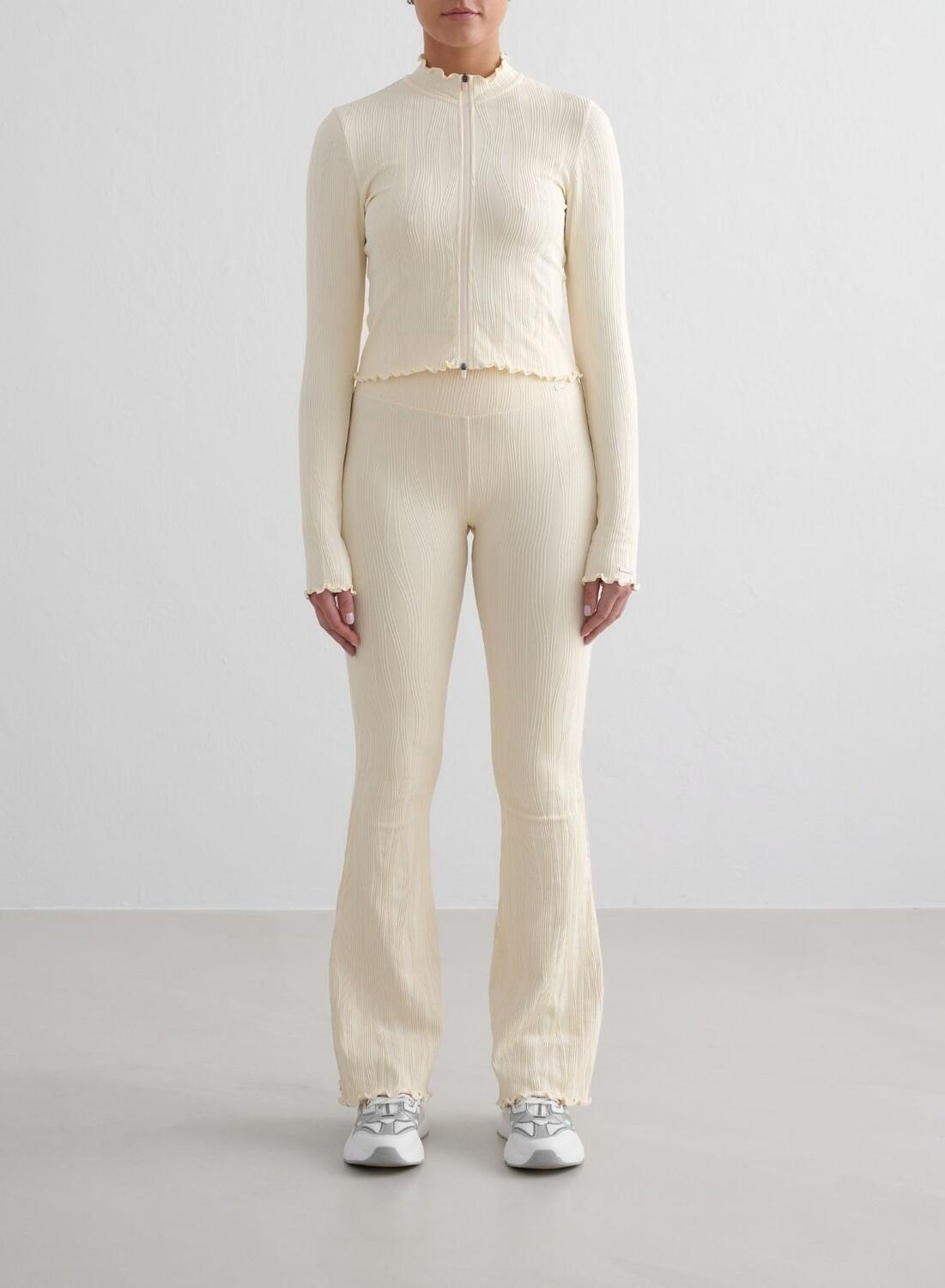 Femme Veste avec Fermeture Éclair Texturé Évacuant l'humidité Blanc d'Amande 3/7