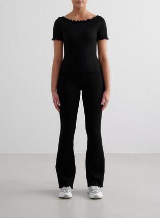 Femme Leggings Évasé Texturé Évacuant l'humidité Blanc d'Amande