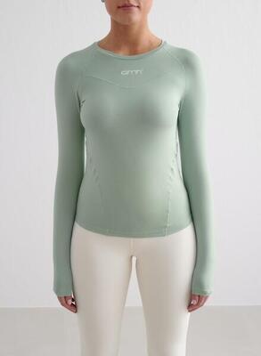 Dames yoga t-shirt met lange mouwen zacht vochtafvoerend licht turquoise