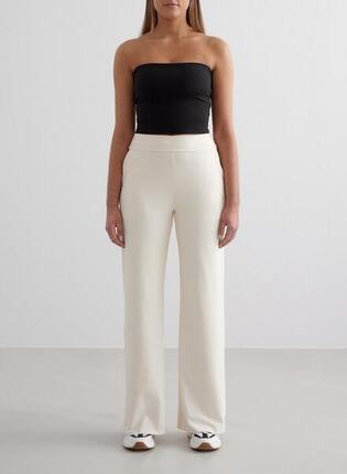 Femme Pantalon à Jambe Large Amandel Blanc