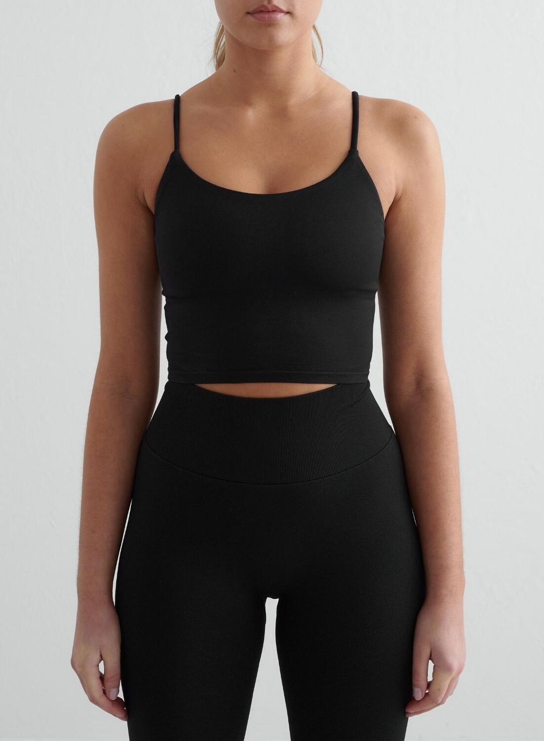 AIM'N Donna Yoga Canotta con Spalline Sottili Senza Cuciture Nero