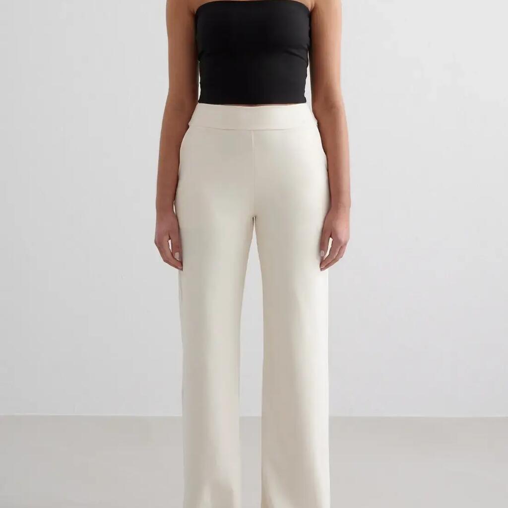 Women's Pants High-Waisted Relaxed Wide-Leg Sense Almond White