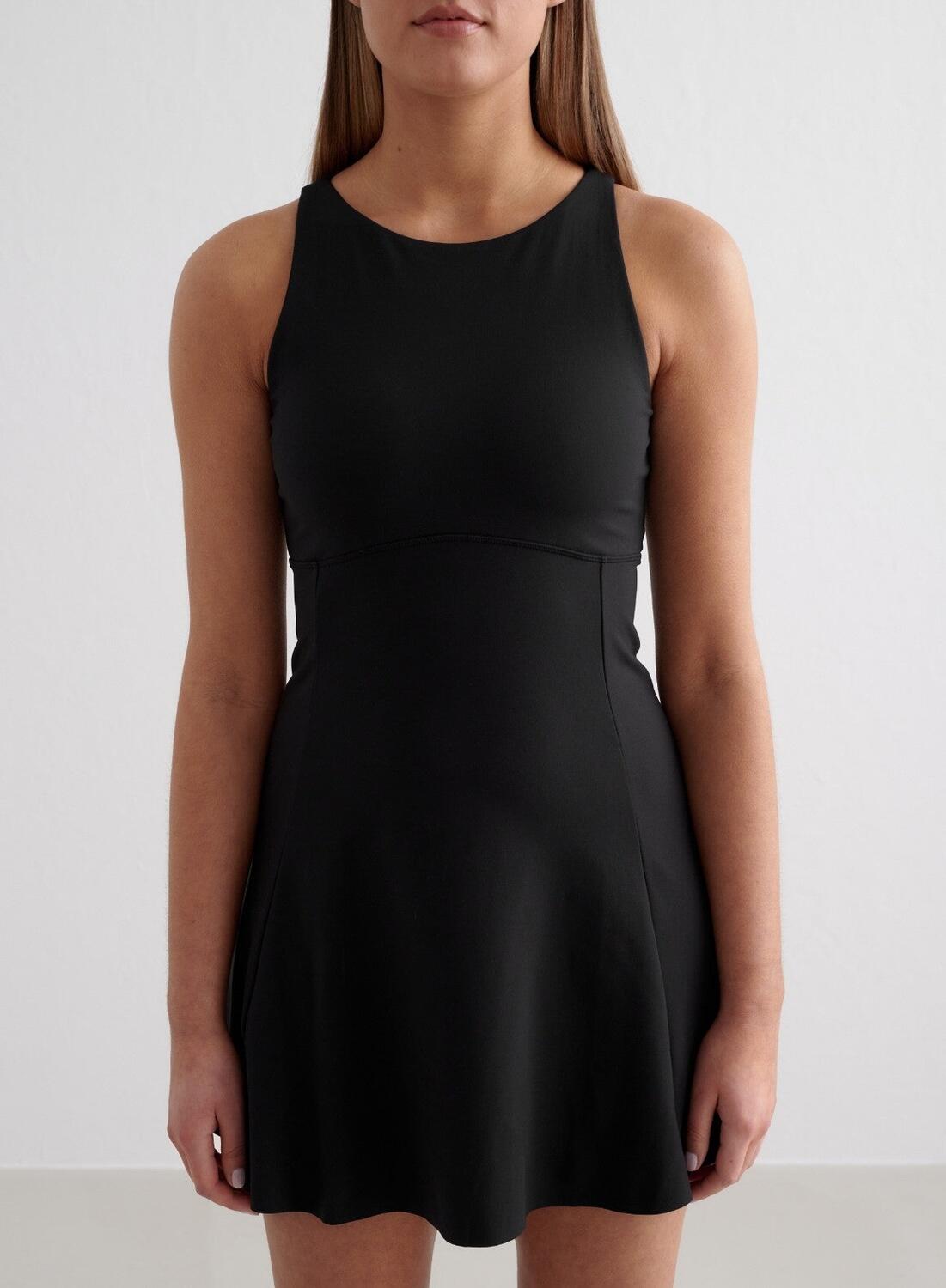 Femme Robe Col Haut Évacuant l'humidité Noir 3/4