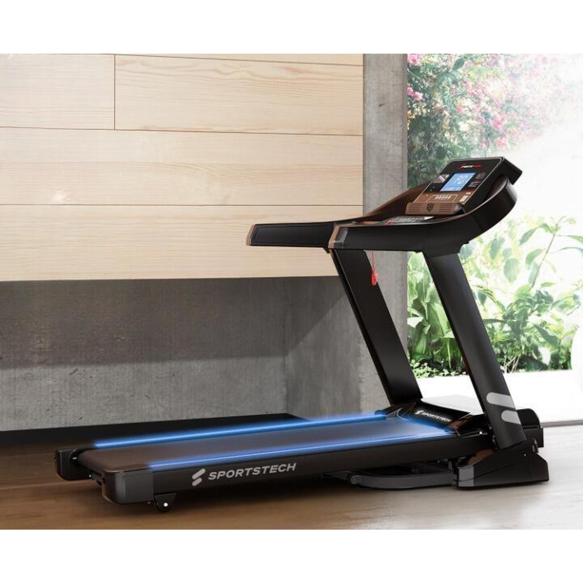 SPORTSTECH Tapis De Course Pliable F37, Capteurs, 12 Programmes, 20 km/h, MP3