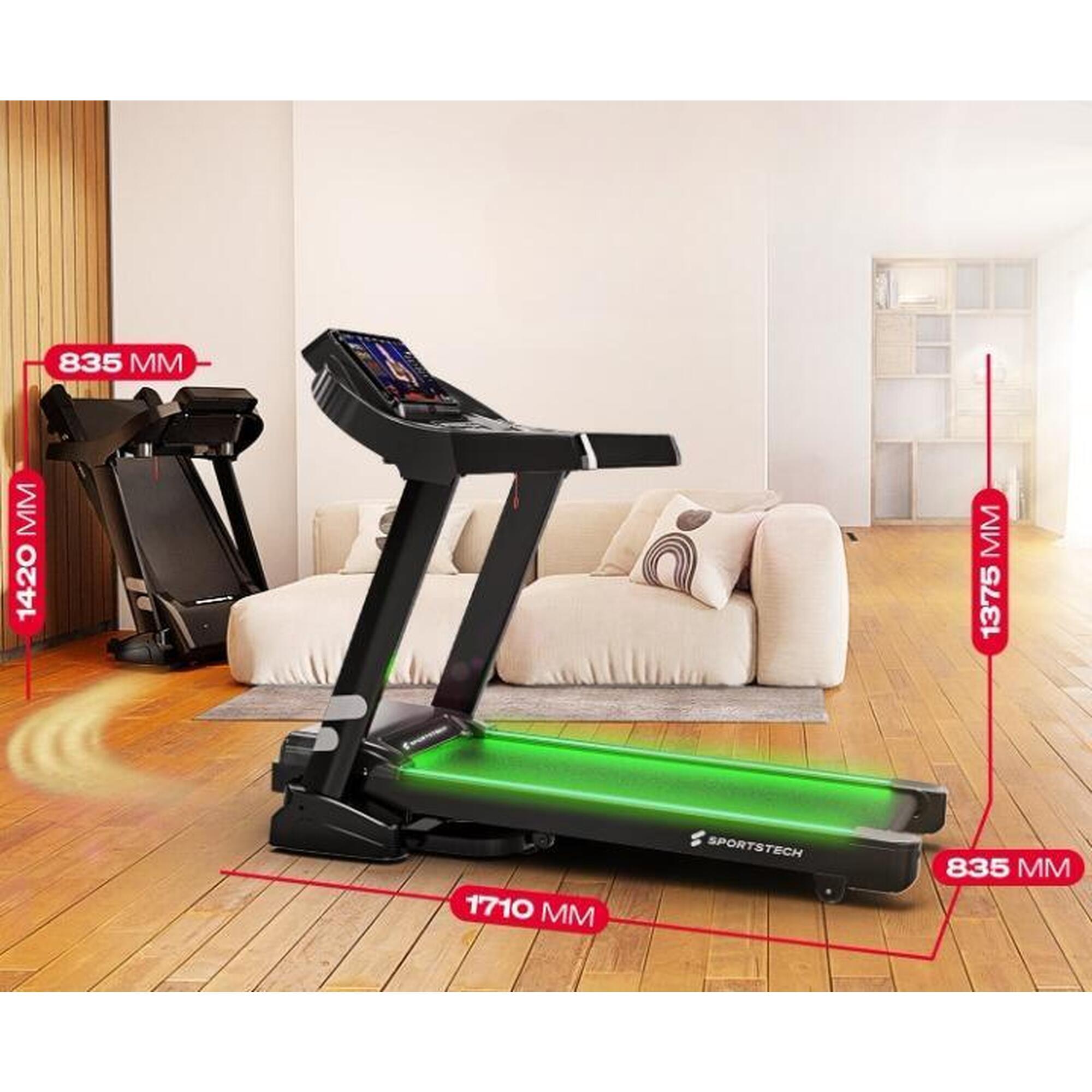 SPORTSTECH Tapis De Course Pliable F37, Capteurs, 12 Programmes, 20 km/h, MP3