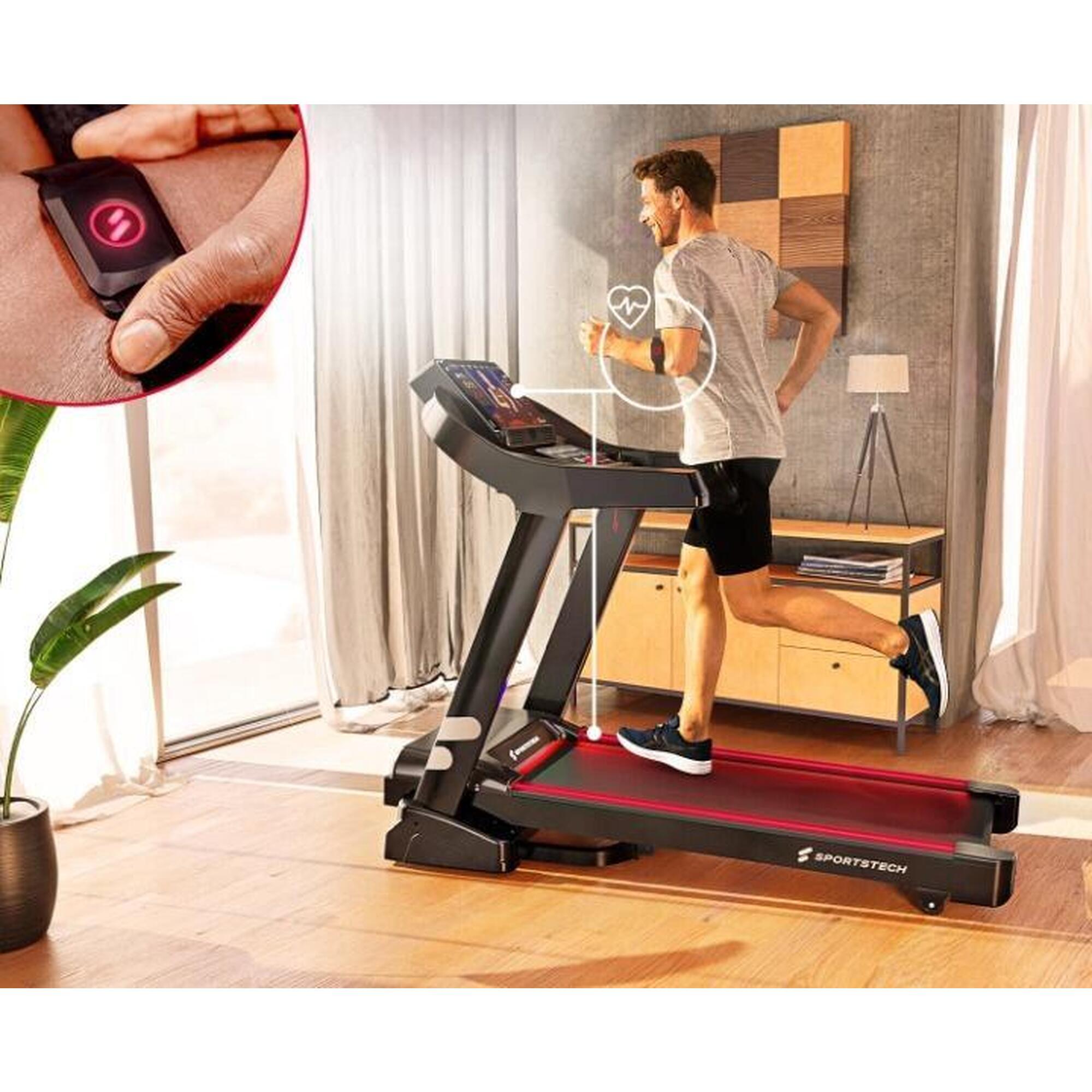 SPORTSTECH Tapis De Course Pliable F37, Capteurs, 12 Programmes, 20 km/h, MP3