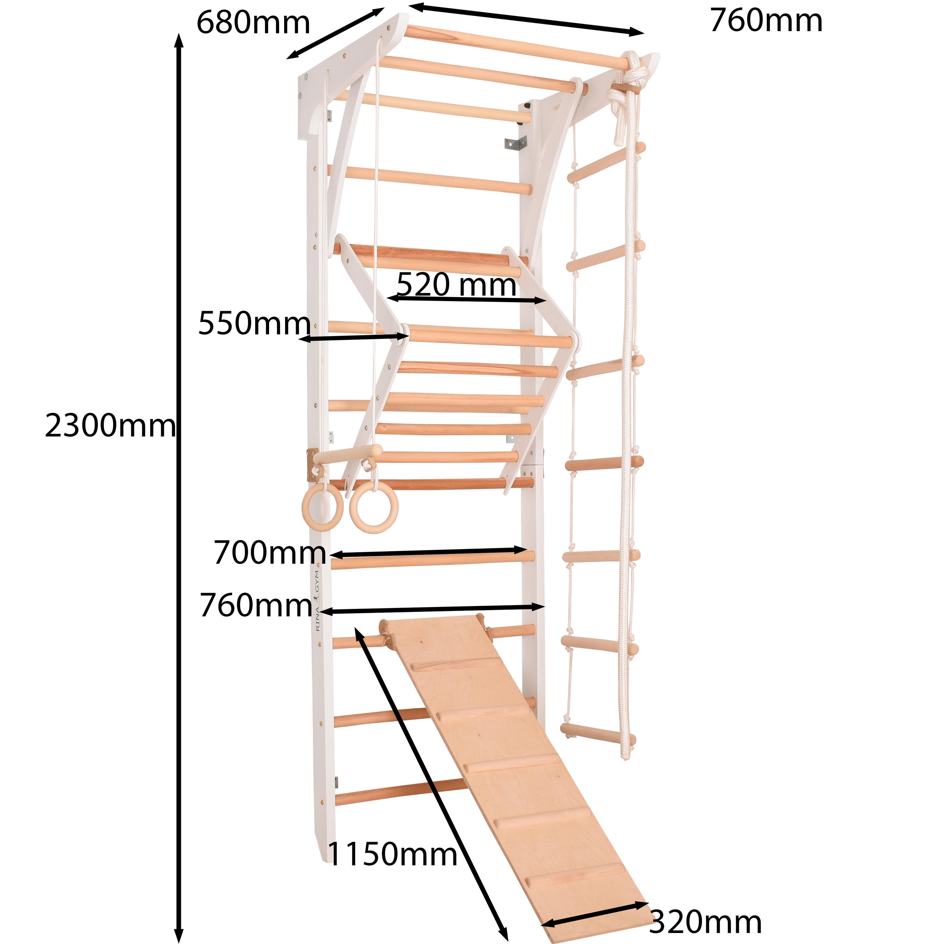 RINAGYM Kinder 3 wit – houten gymnastiekrek met klimplank 2/6