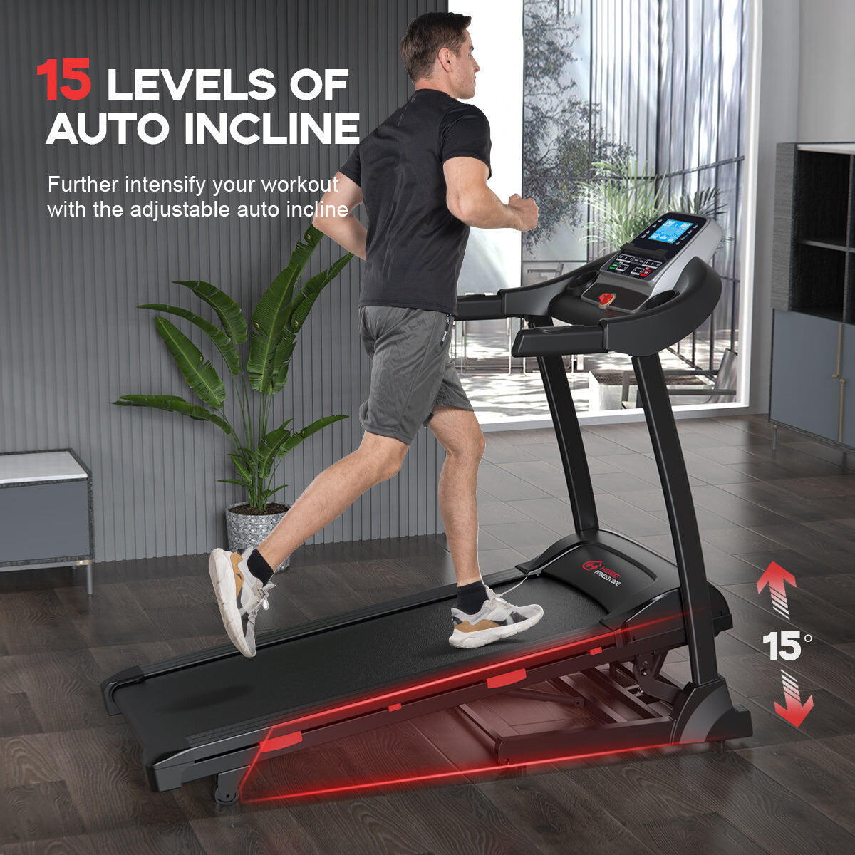 Folding Treadmill 3.0HP, 1–16KM/H, 15% Incline,App Compatible 3/7