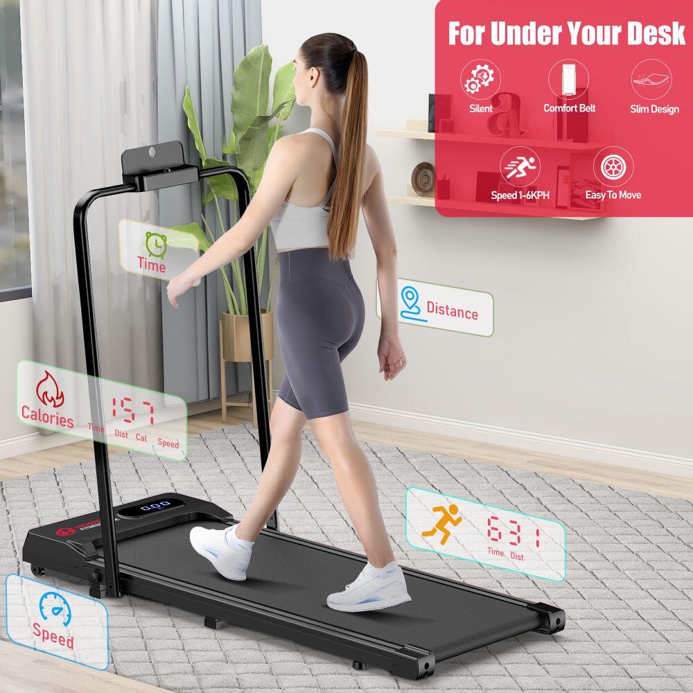 2-in-1 Folding Treadmill with LED Display, 1–6KM/H Speed Range 3/7