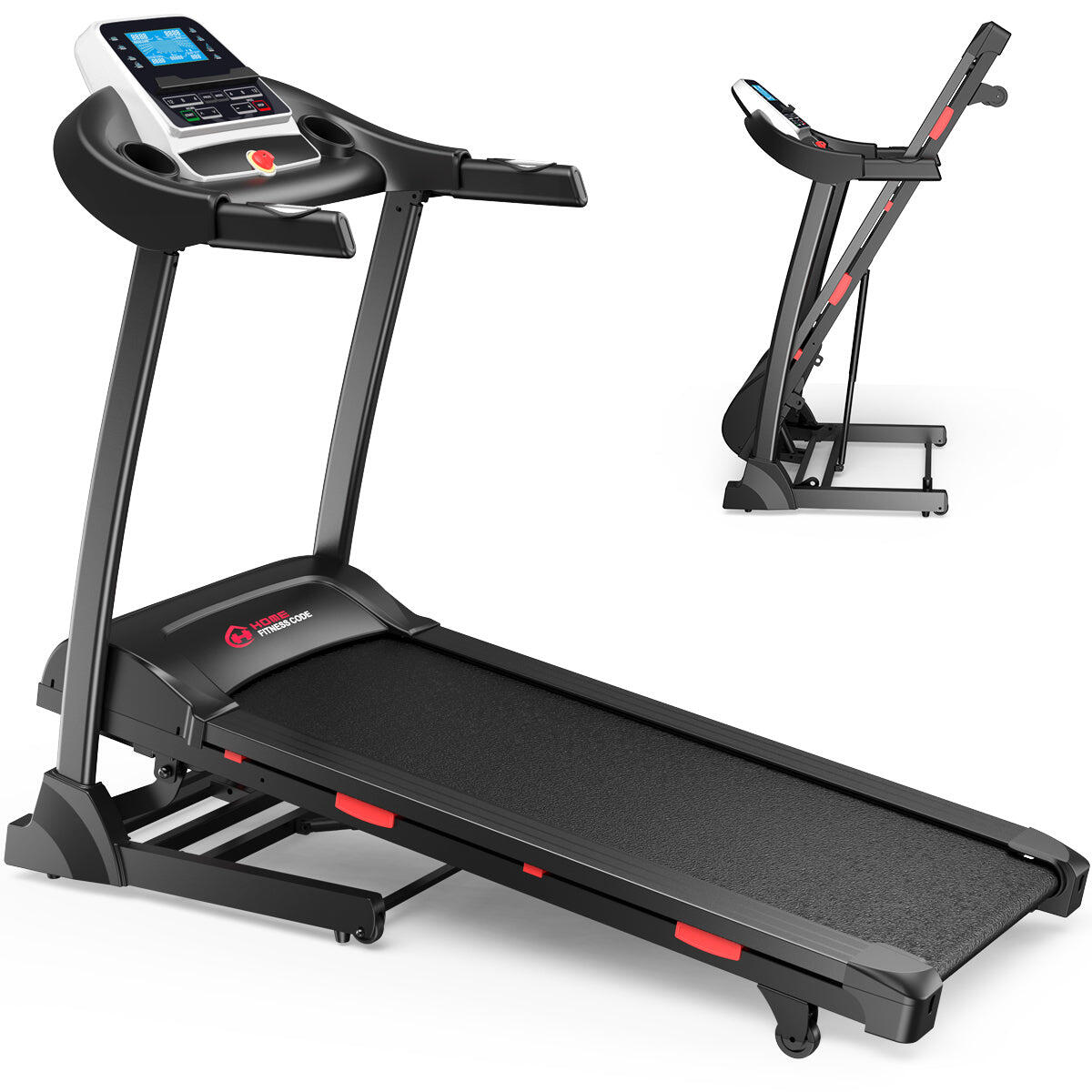 HOMEFITNESSCODE Folding Treadmill 3.0HP, 1–16KM/H, 15% Incline,App Compatible