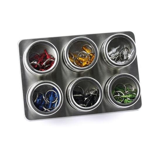 BySchulz Thekendisplay Ventiladapter Edelstahl, 60 Stück farblich sortiert