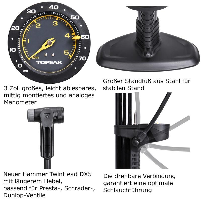 Pompa Podea Topeak JoeBlow Mountain, TJB-MTX - Negru-Galben