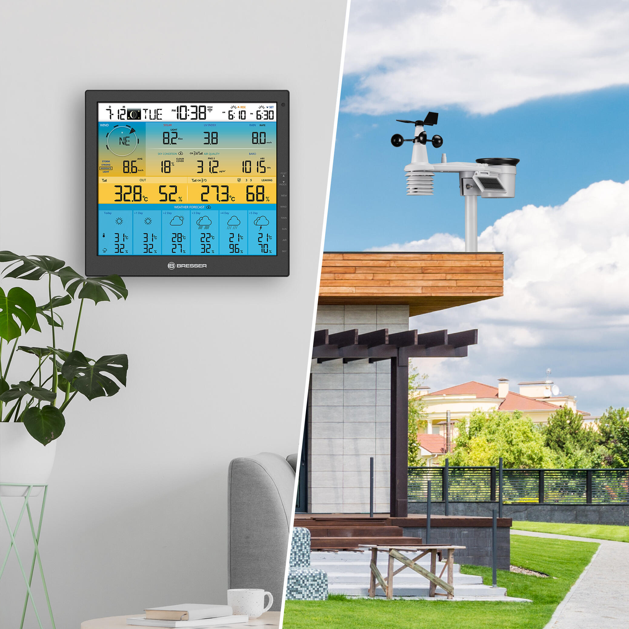 Centrum pogodowe BRESSER 4CAST PRO SF Wi-Fi z 6-dniową prognozą pogody i solarny 6/7