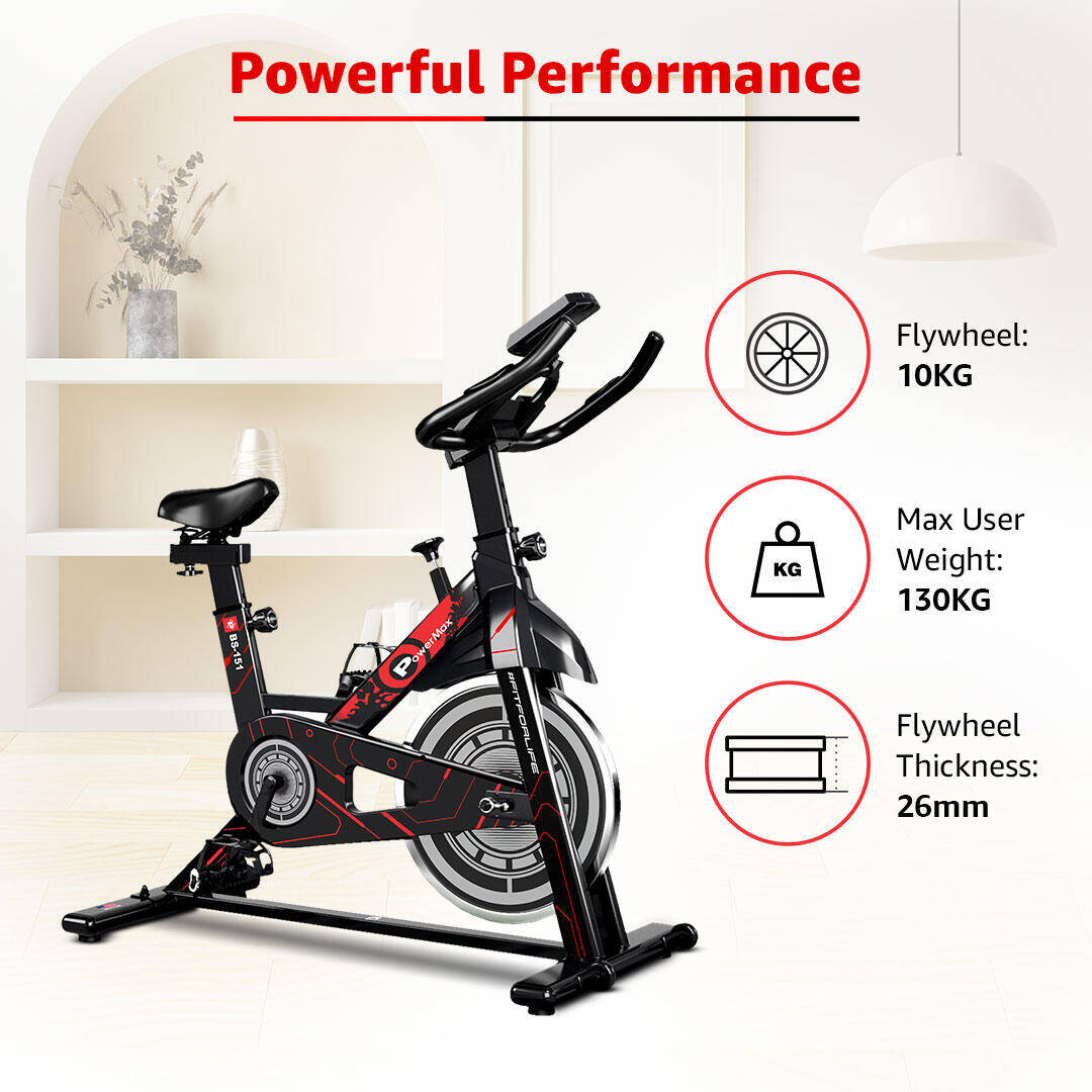 PowerMax Fitness BS-151 Spin Bike Exercise Cycle with 10KG flywheel, Max user wt. 130kg for maxpro home workout, 2-way adjustable seat, Knob braking, iphone holder, 1 Year Manufacturer Warranty. -  4